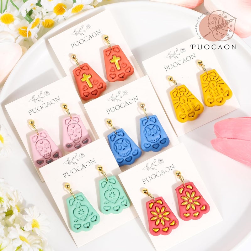Puocaon Papel Picado Clay Cutters - 6 Pcs Mexican Day of The Dead Polymer Clay Cutters for Earrings Jewelry Making, Día de Muertos - Image 2